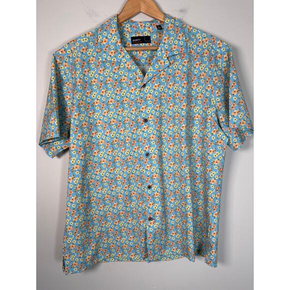 Quieti Performance Size L Floral Button Down Mens Stretch Short Sleeve - Picture 1 of 8